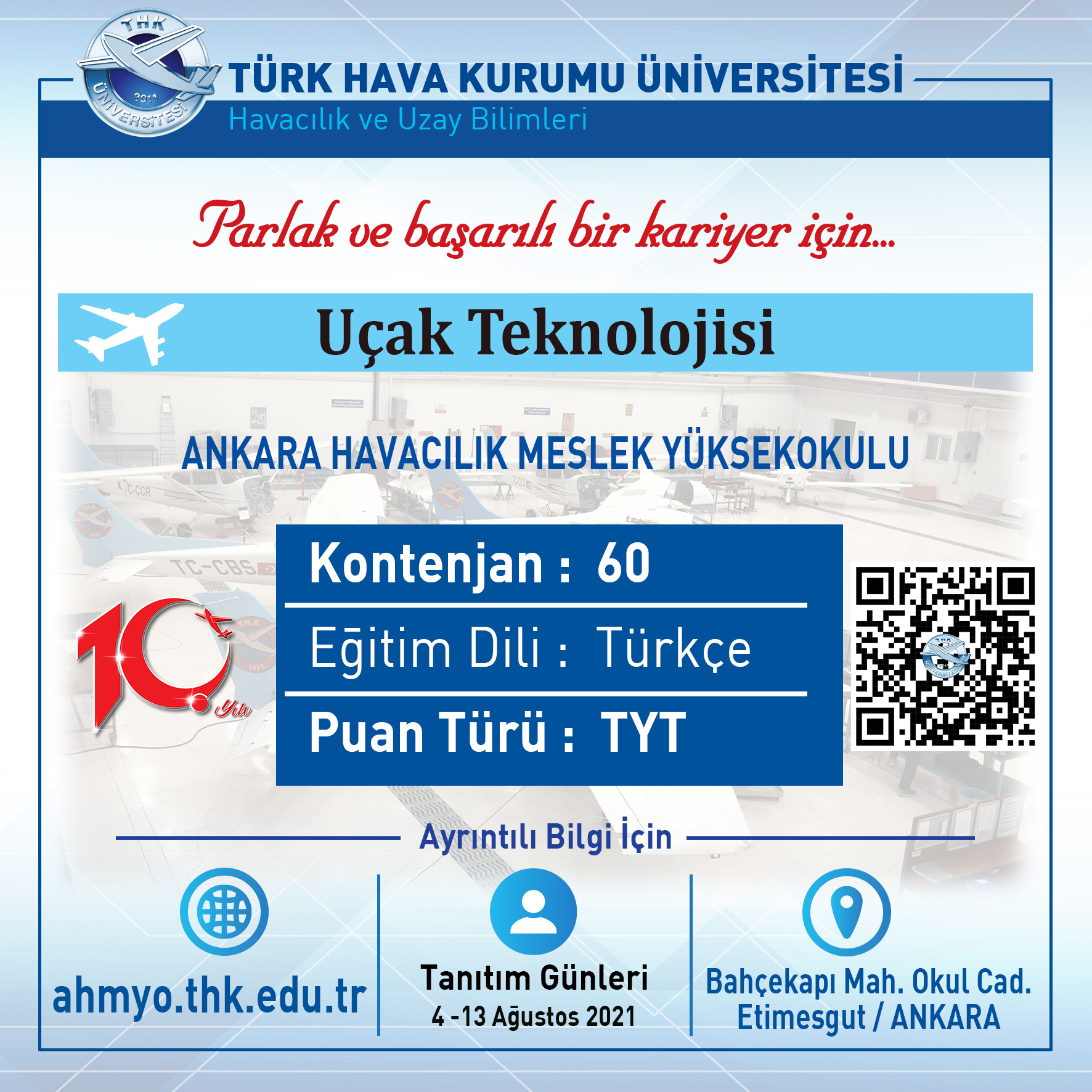 Ankara Havacılık Meslek Yüksekokulu Programları Kontenjan Bilgisi