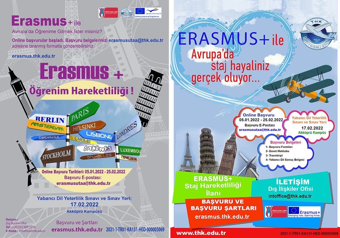 Erasmus Öğrenim ve Staj Hareketliliği  Başvuruları Başladı
